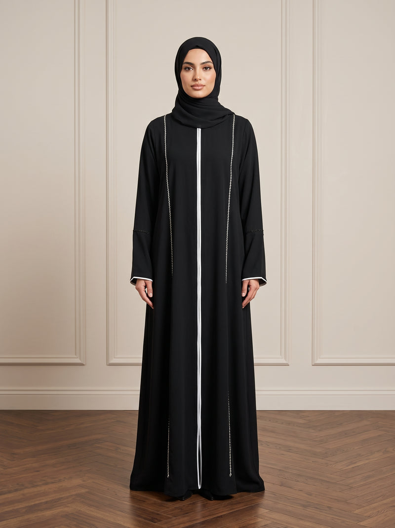 Abaya Kuwait Black Beaded