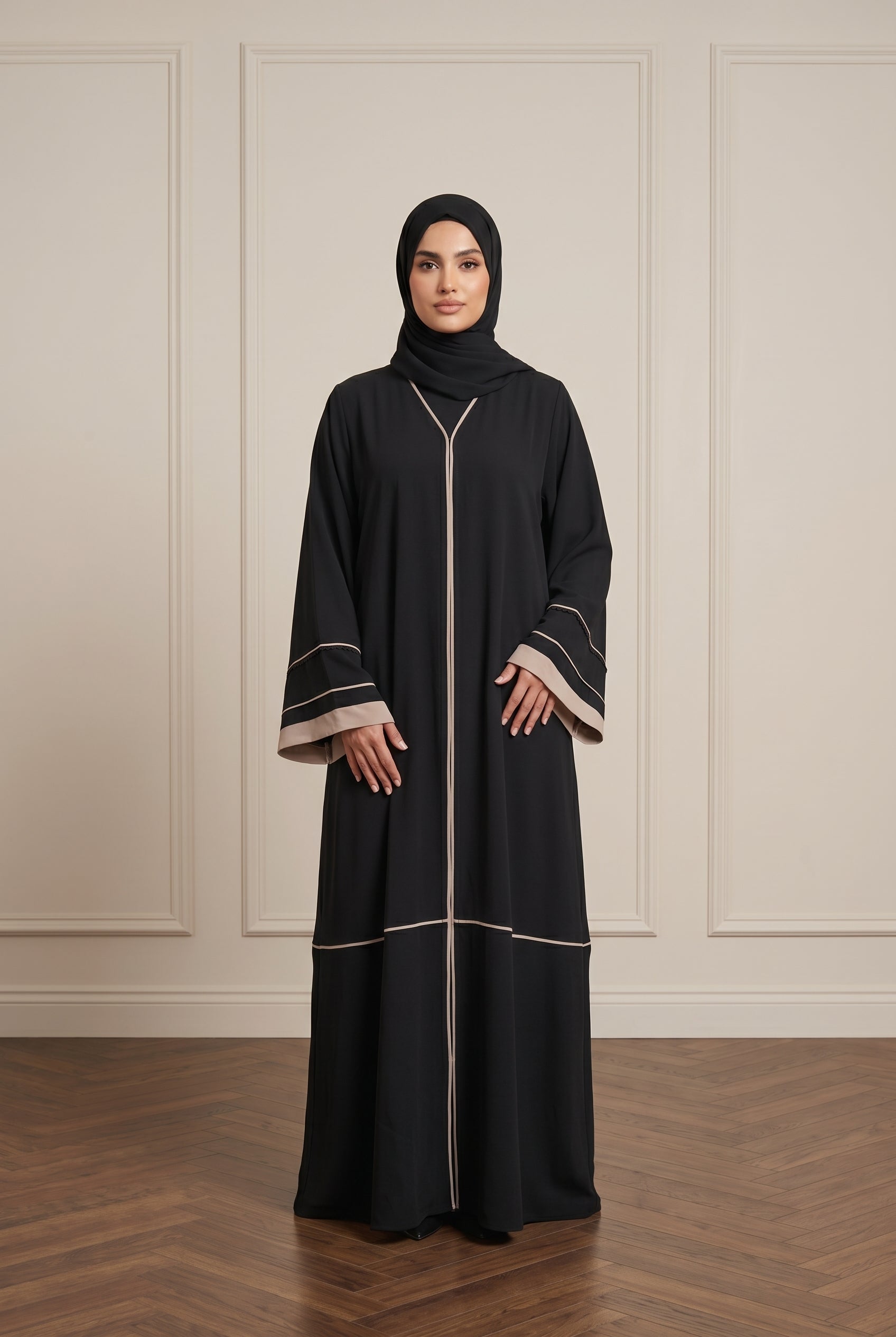 Abaya Kuwait Black Stripewing