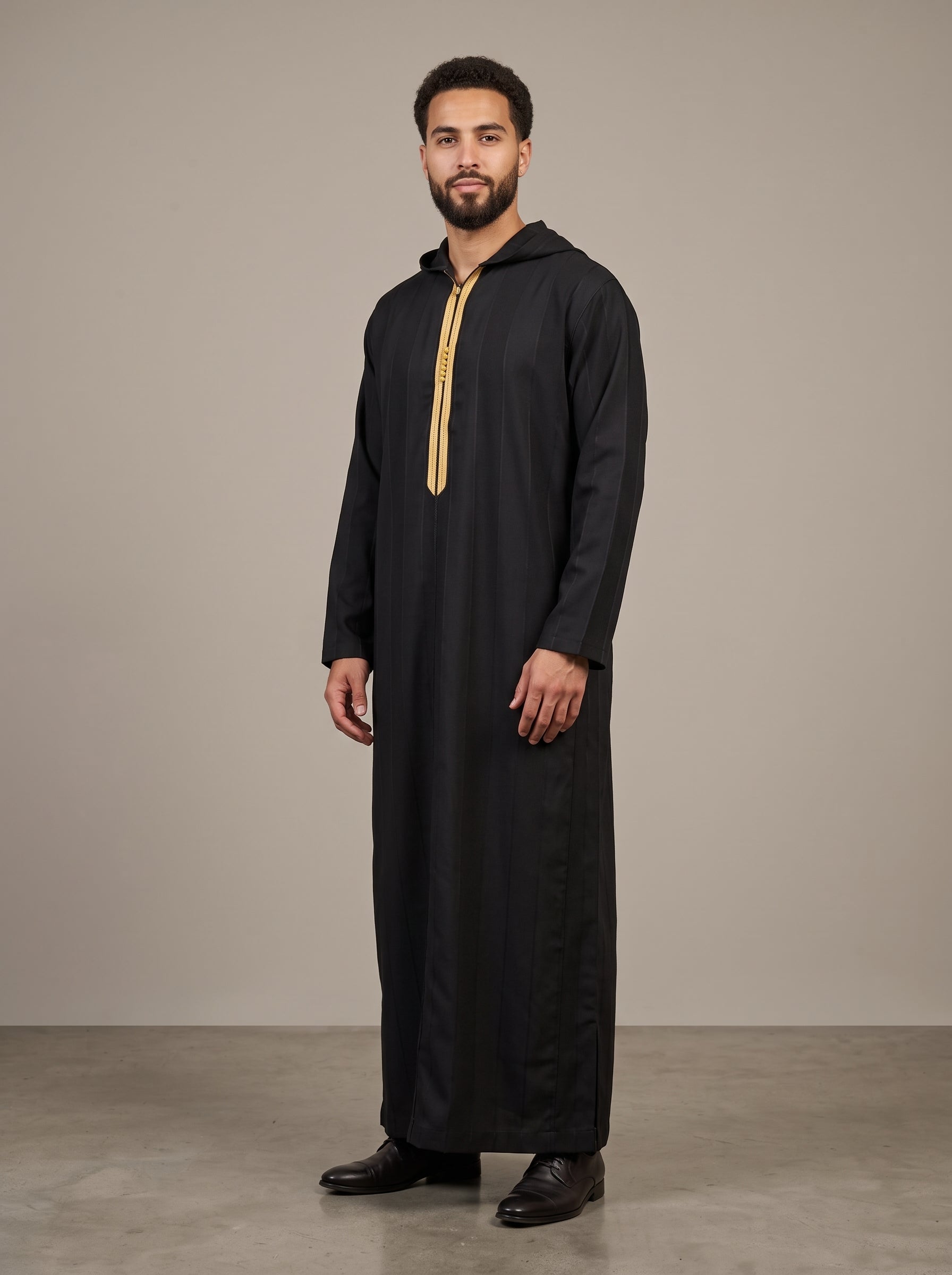 Moroccan Hoodie Thobe Black and Yellow